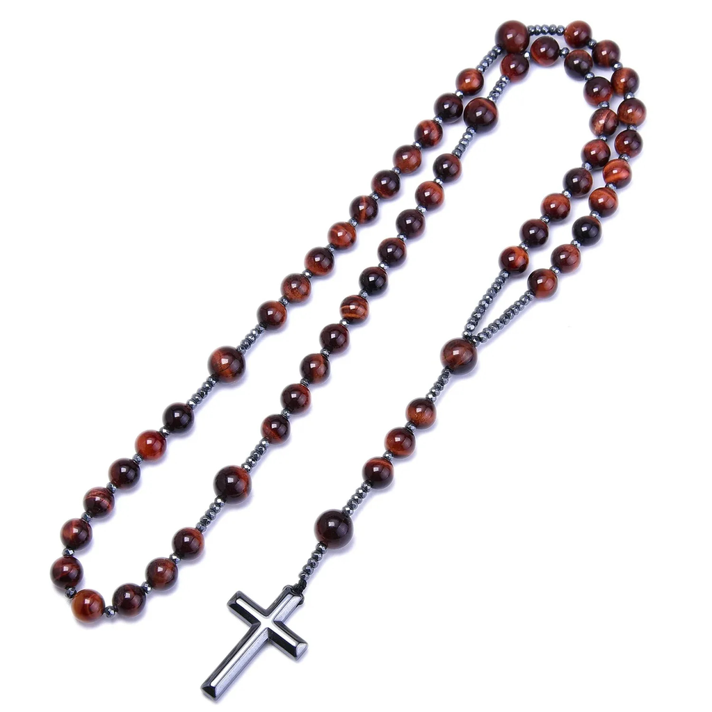 Stone Bead Cross Necklace