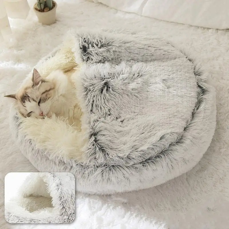Rundes Katzenbett aus weichem Plüsch