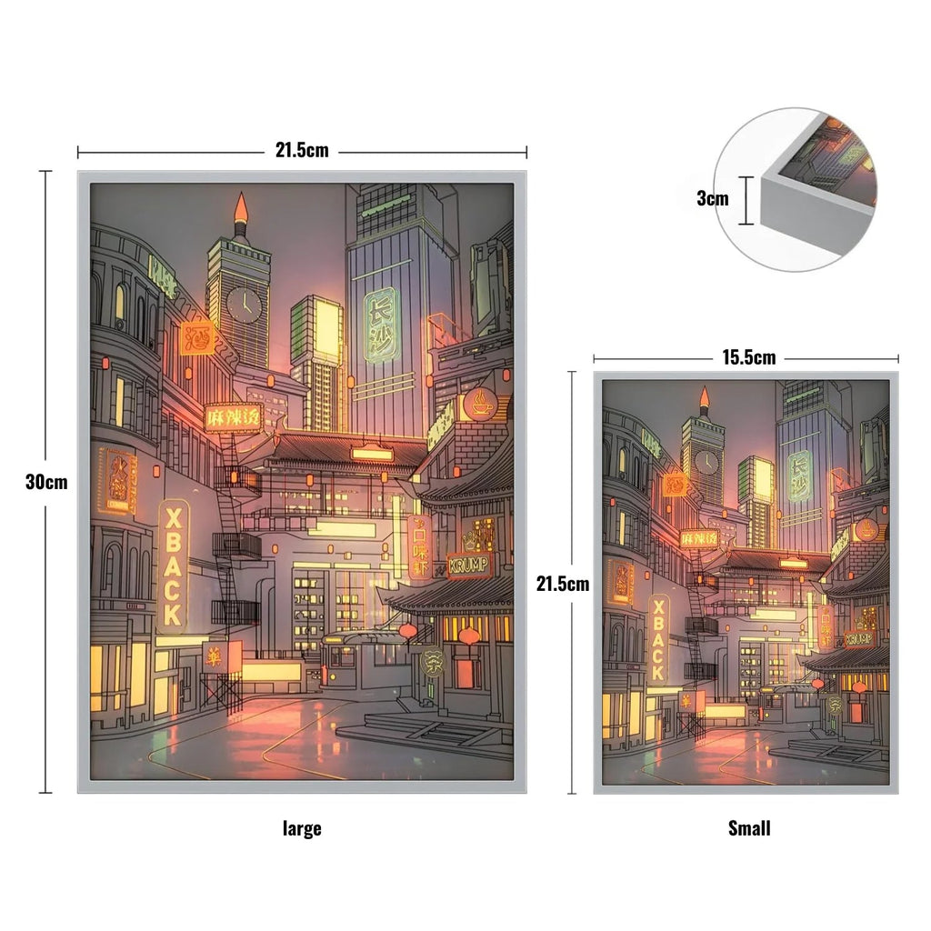 Anime-LED-Lichtmalerei: Wunderschöne Stadtansicht bei Nacht