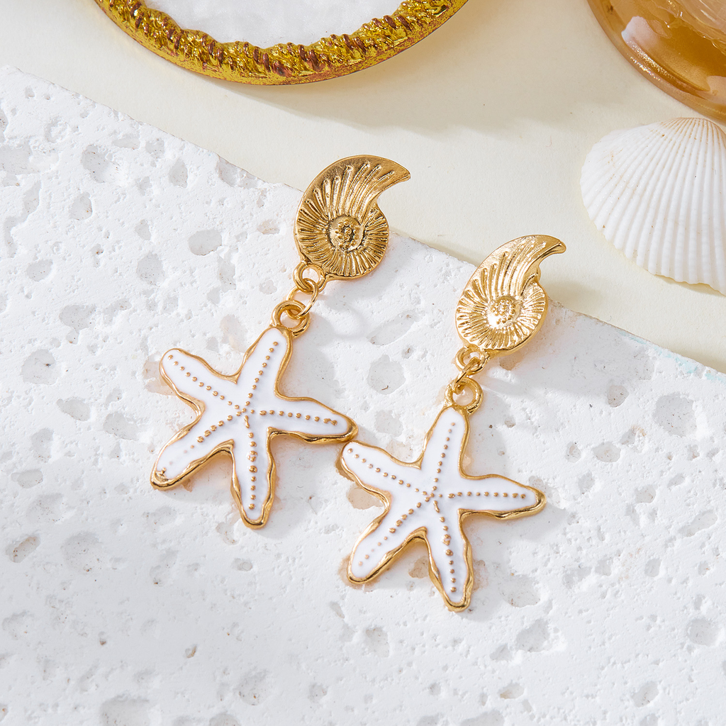 White Starfish Drop Earrings