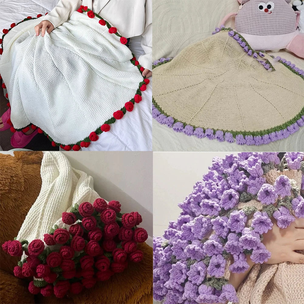 Häkeldecke mit Rosenstrauß