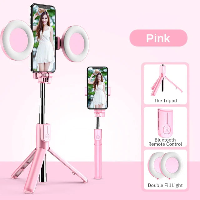 Tragbarer Selfie-Stick mit Stativ und Licht