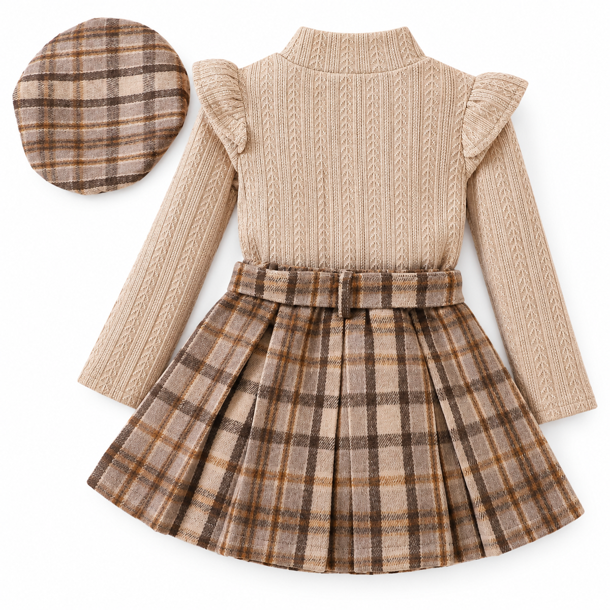 Girls Knit Top and Plaid Skirt Set