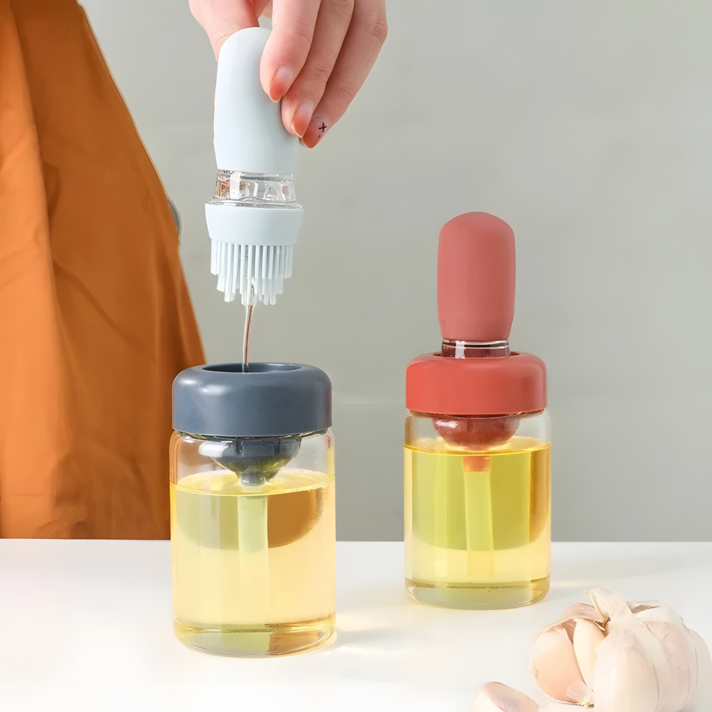Glass Oil Bottle with Integrated Basting Brush