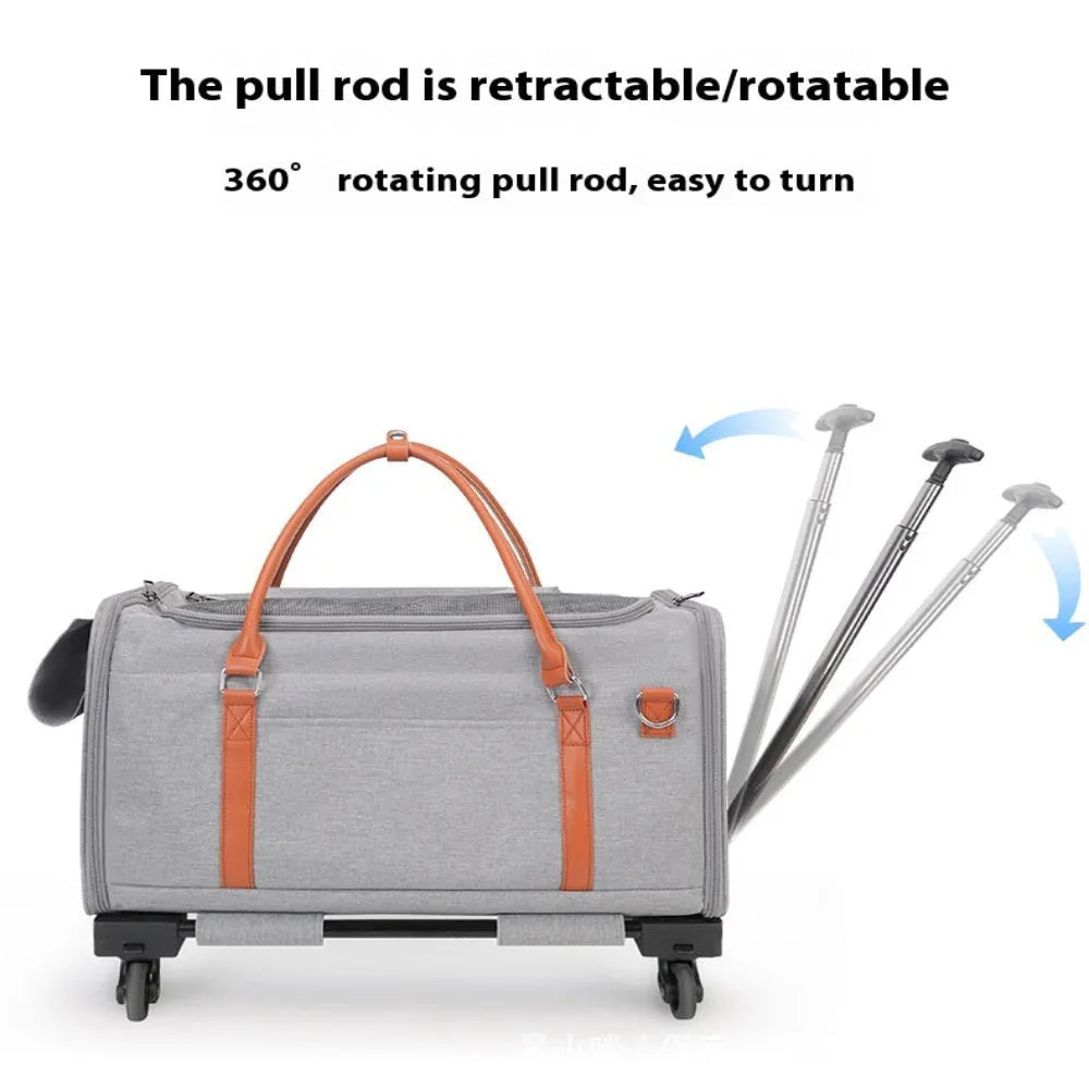 Multifunctional Trolley Cat Dog Pet Bag Outdoor Portable With Removable Wheels And Pull Rod