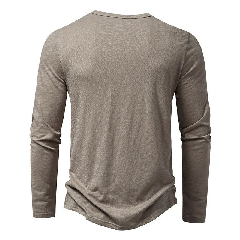 Men's Long-Sleeved T-Shirt Fashion Casual Solid Color Pullover Button Top Autumn And Spring Clothing