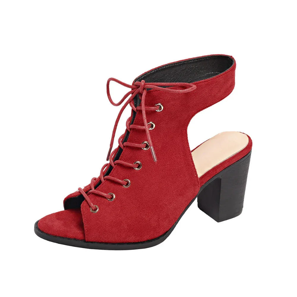 Lace-Up Chunky Heel Sandals Summer Fashion Peep Toe Shoes For Women