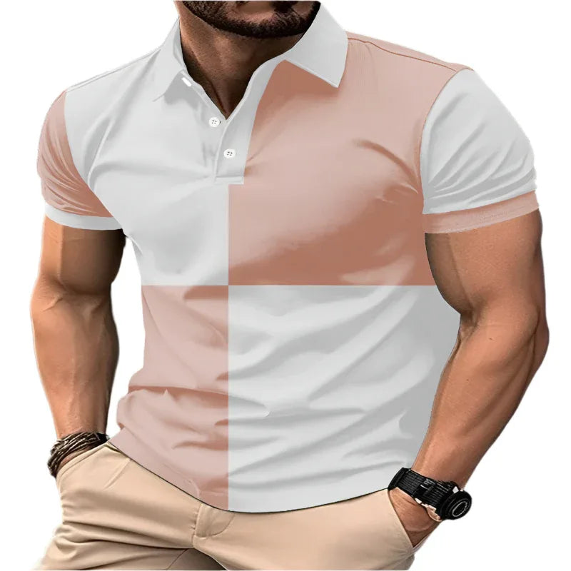 Casual Sports Short Sleeve Color Stitching Turnover Neck Polo Shirt Men Clothing