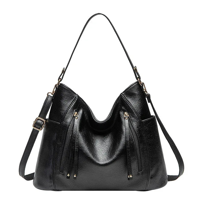 Fashionable Elegant Leather Handbag With Detachable Shoulder Strap
