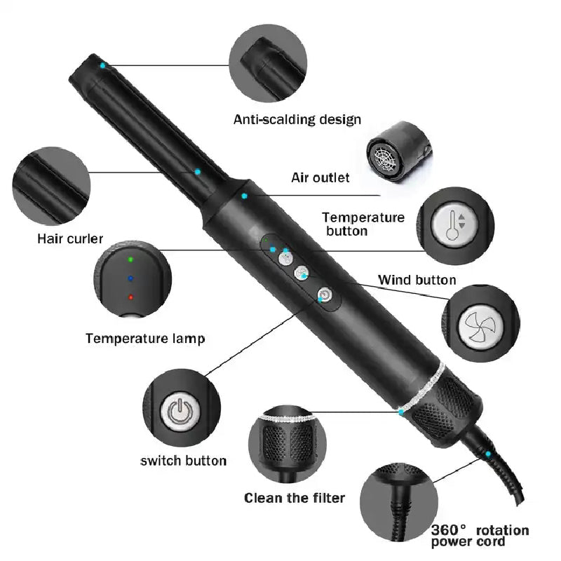 Professional Hair Dryer 7 in 1 Hair Styling Tools Complete Styler Set