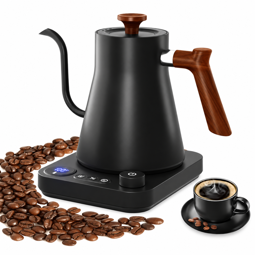 Wood-Accent Temperature-Control Gooseneck Kettle