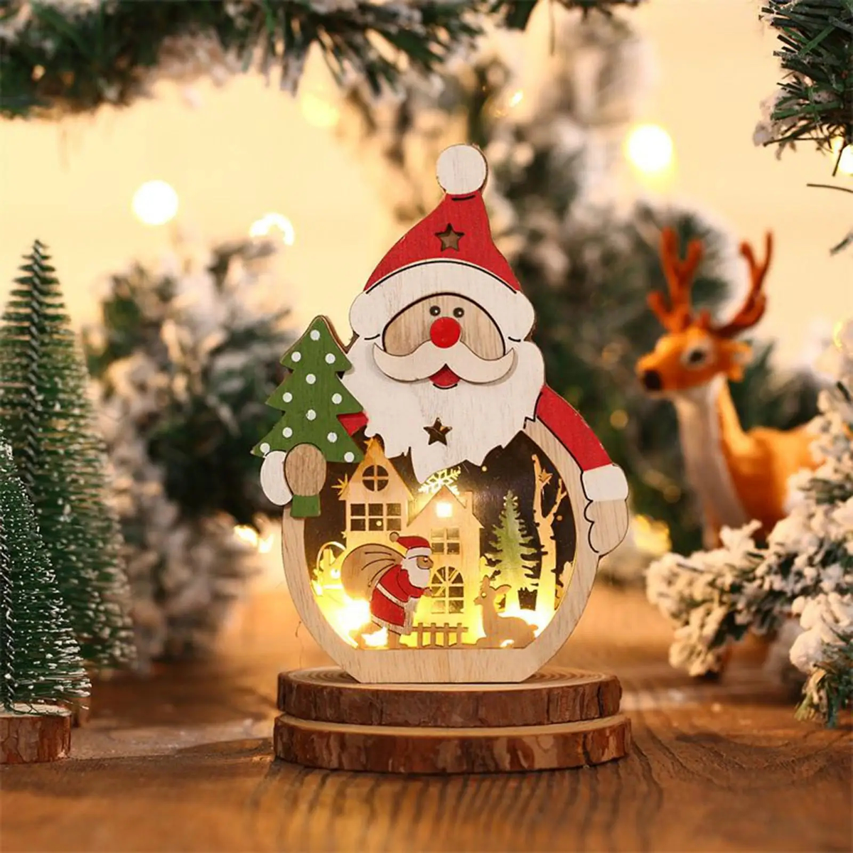 Light-Up Wooden Christmas Scene Figures