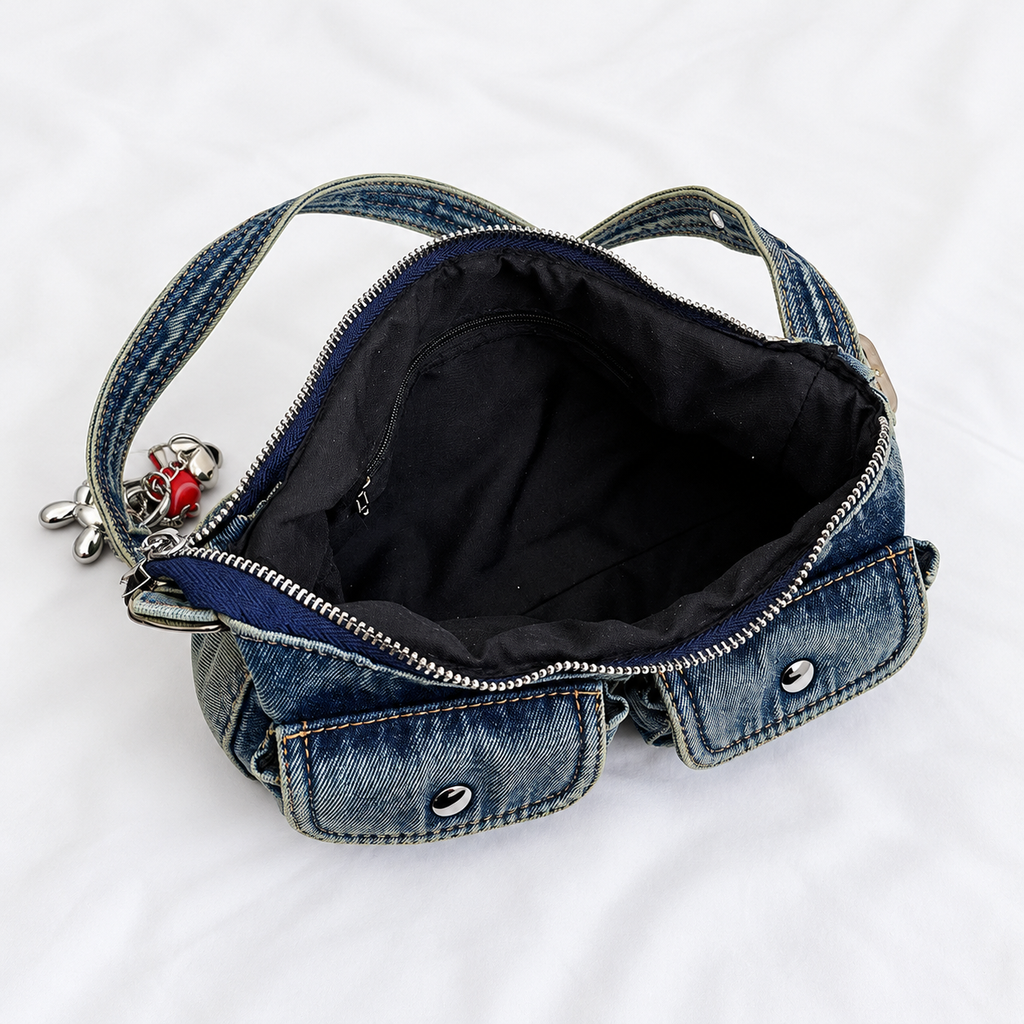 Denim Baguette Shoulder Bag