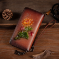 Floral Embossed Leather Zip Wallet