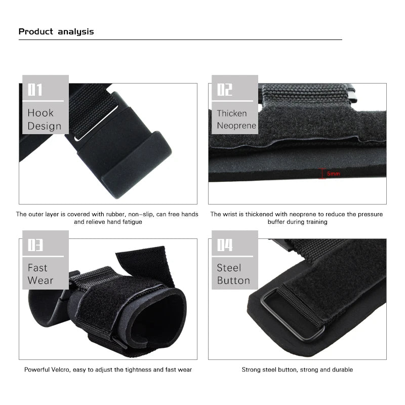 Weight Lifting Hooks with Wrist Straps