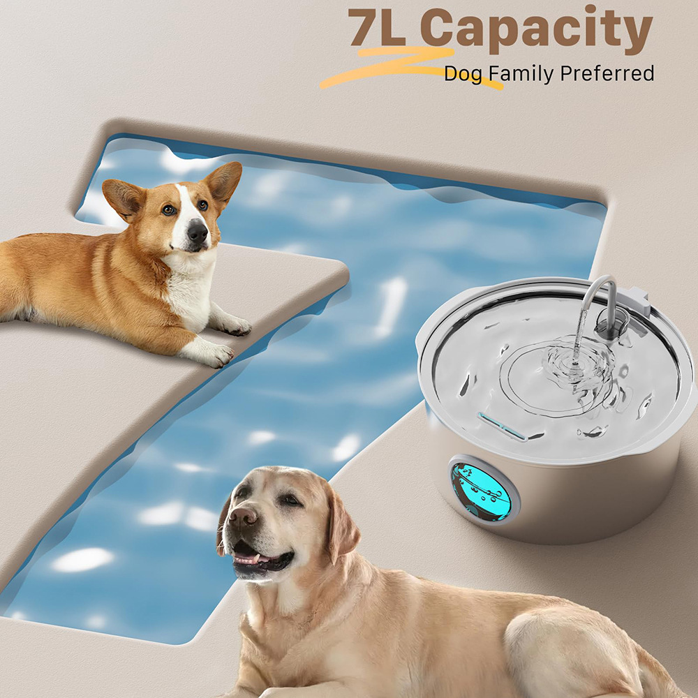 7L Stainless Steel Dog Water Fountain
