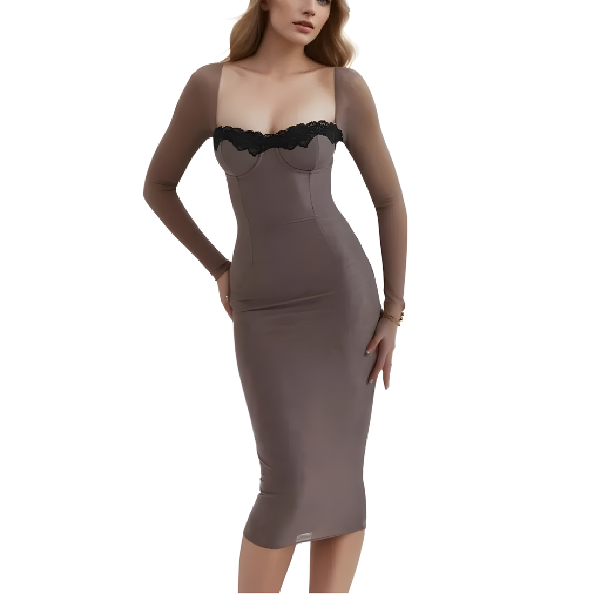 Lace Square-Neck Midi Dress