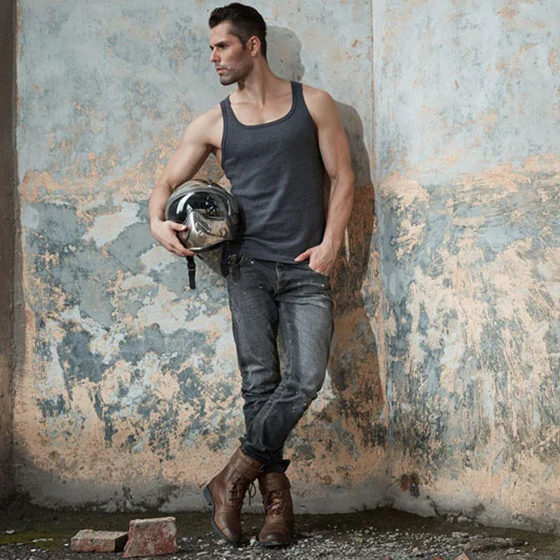 Leather Side Zipper Boots For Men Motorcycle Riding Shoes