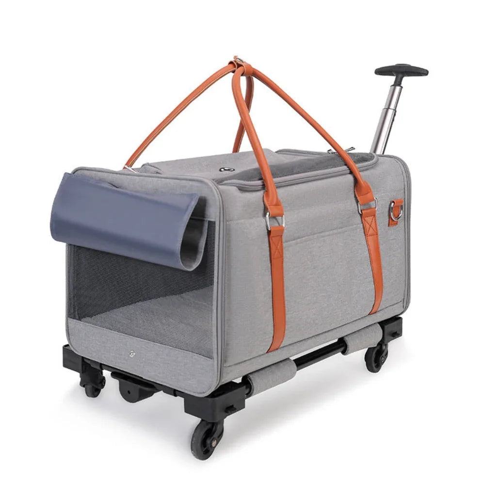 Multifunctional Trolley Cat Dog Pet Bag Outdoor Portable With Removable Wheels And Pull Rod