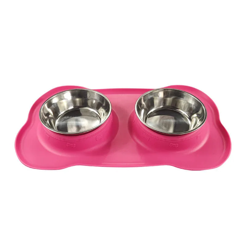 Large Silicone Pet Bowl Double Stainless Steel Dog Bowl