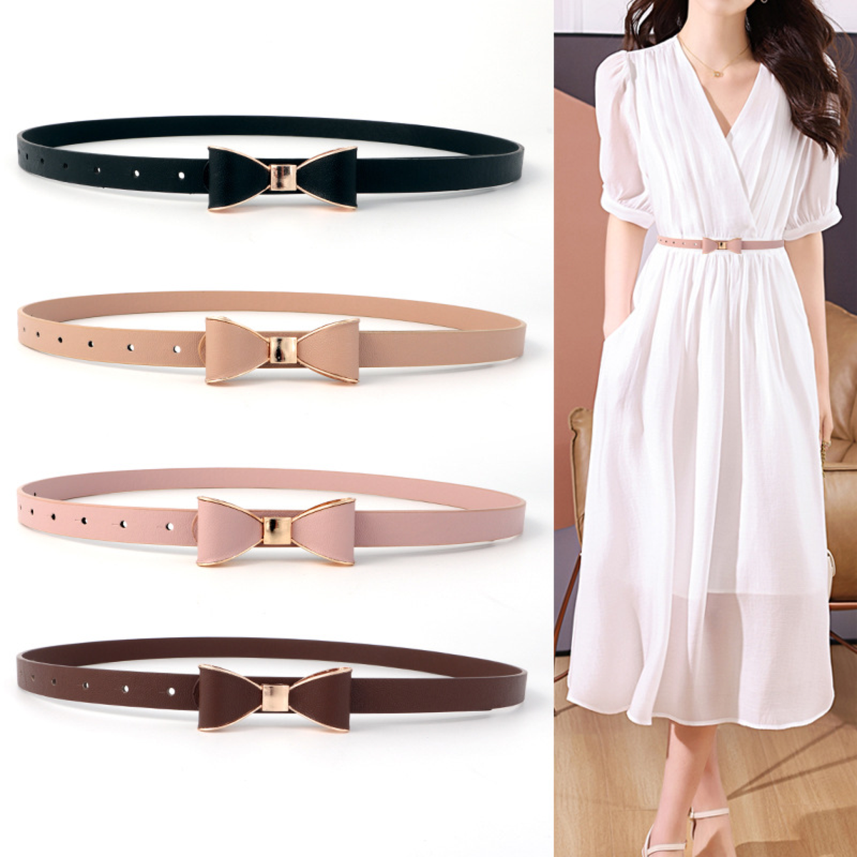 Slim Bow-Buckle Waist Belt