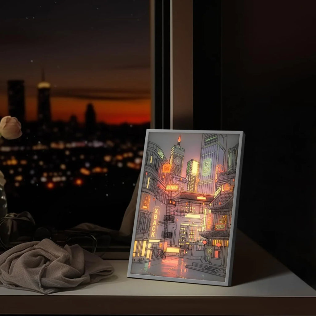 Anime-LED-Lichtmalerei: Wunderschöne Stadtansicht bei Nacht