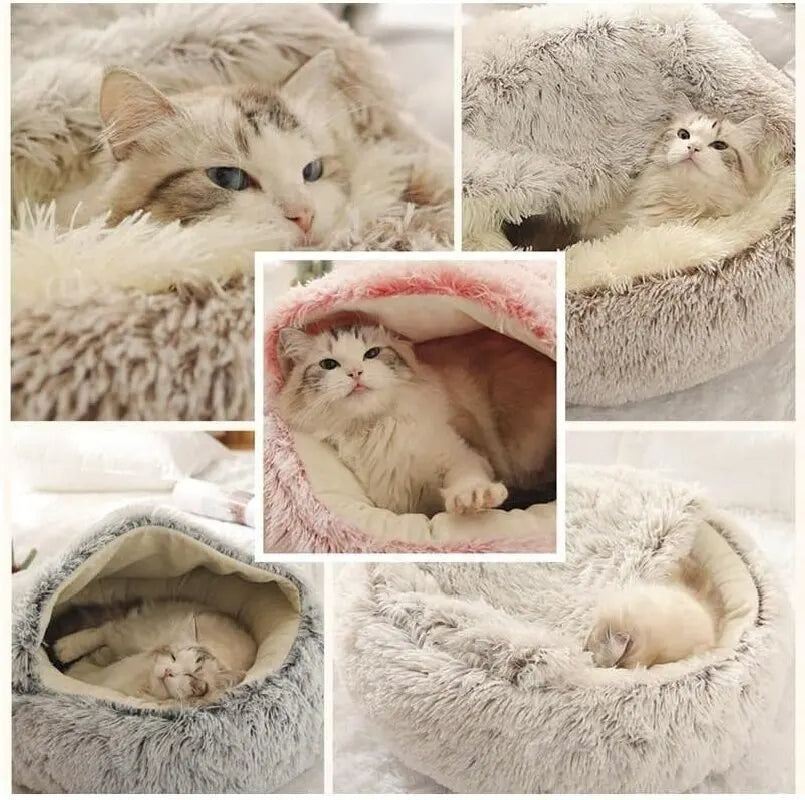 Rundes Katzenbett aus weichem Plüsch
