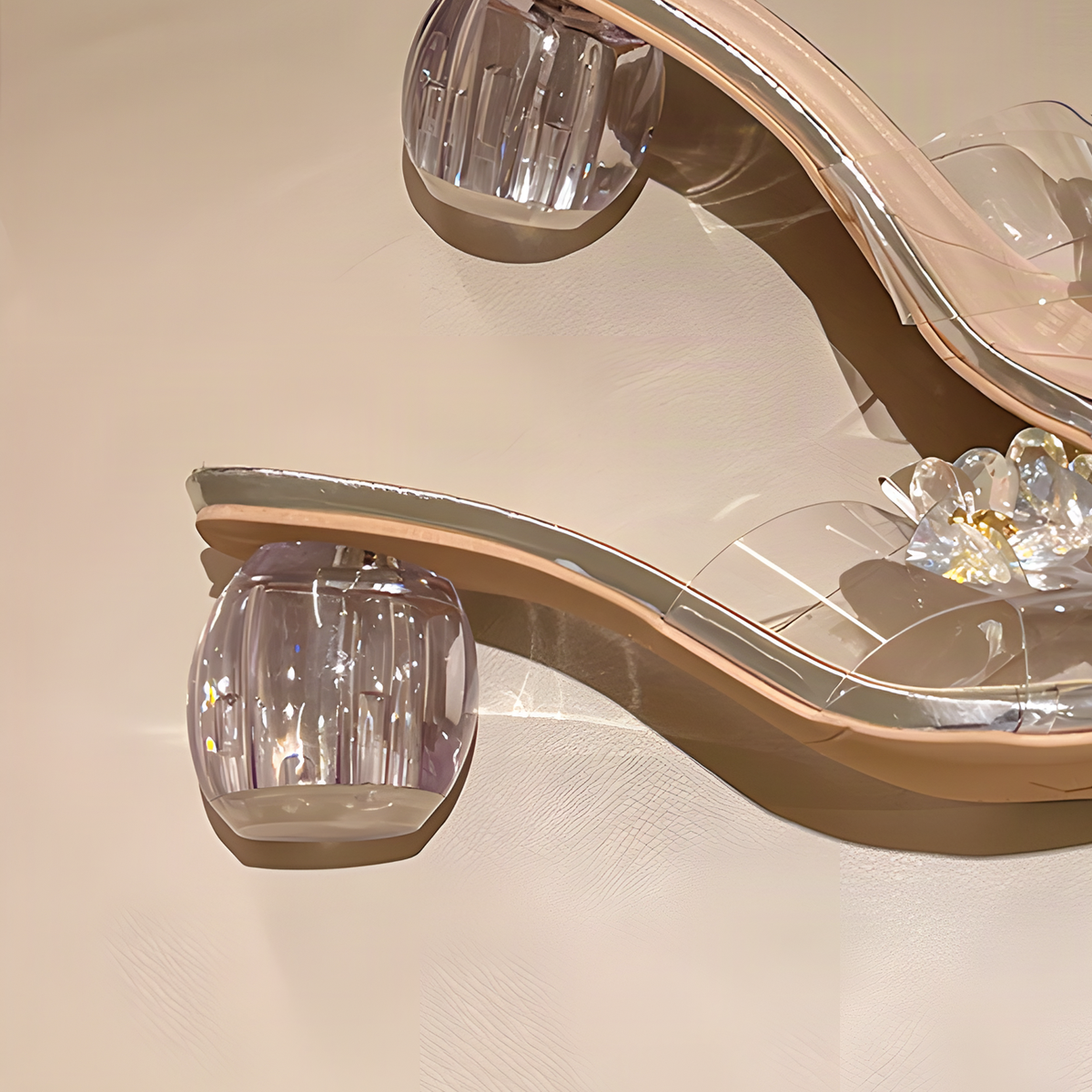 Crystal Flower Clear Heel Mules