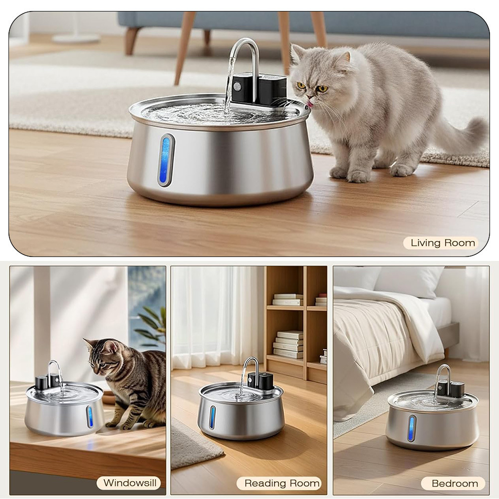 4L Stainless Steel Cat Water Fountain