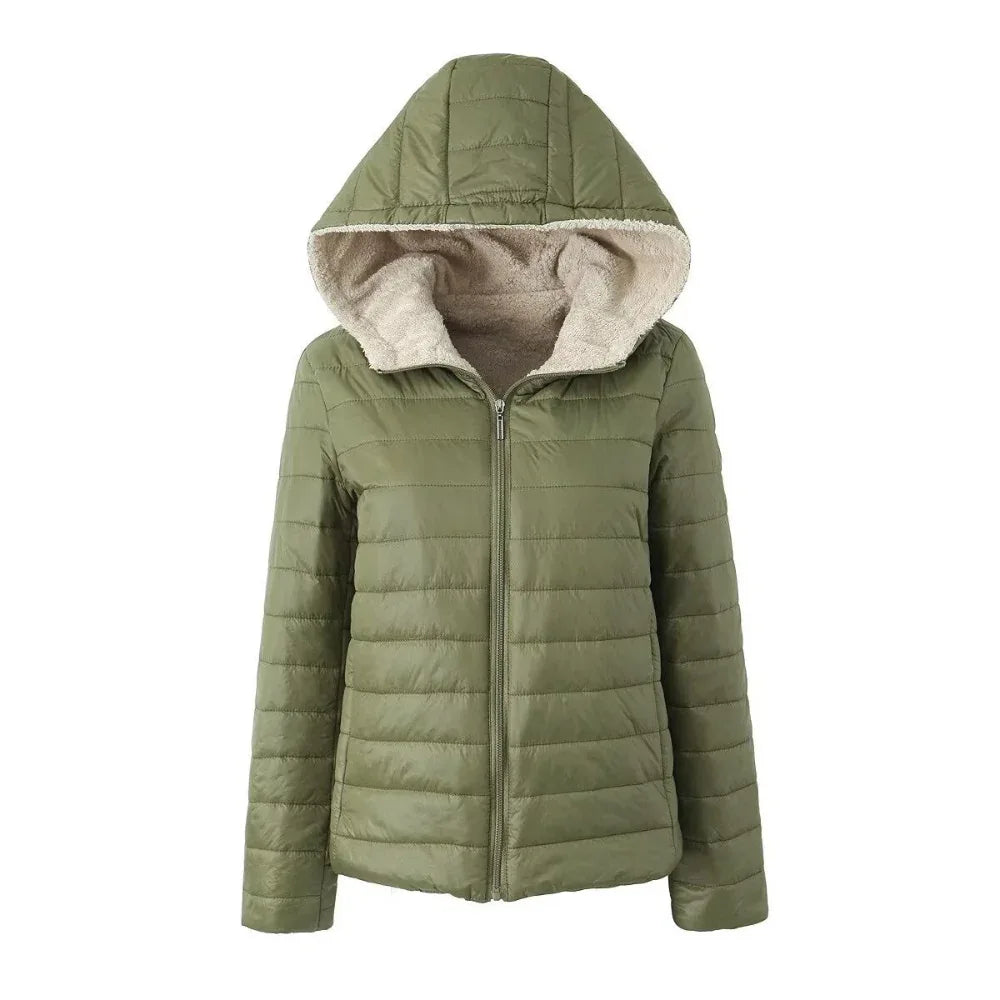 Women's Short Velvet Loose Hooded Cotton Warm Winter Jacket