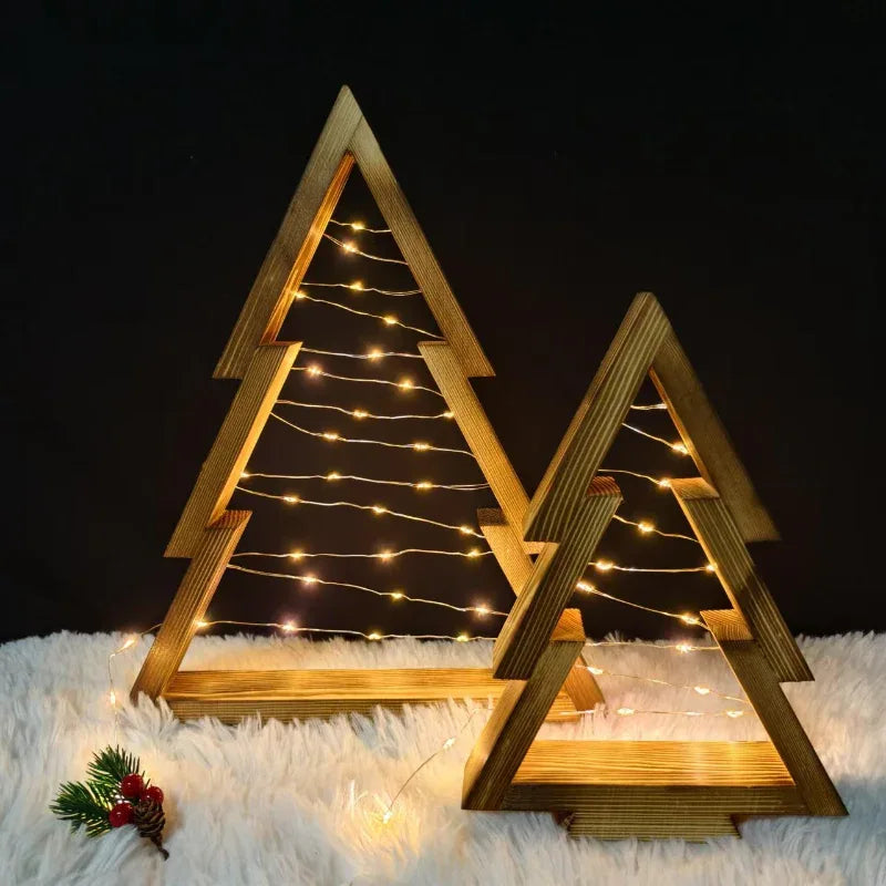 Wooden Christmas Tree With Lights Home Atmosphere Decoration