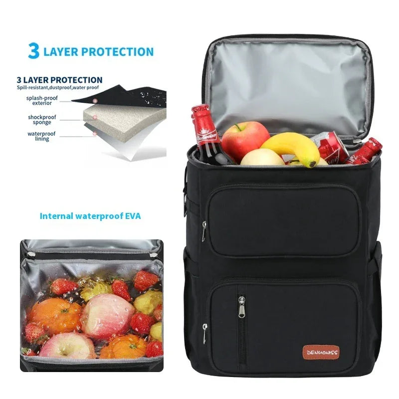 Black Double-Layer Thermal Preservation Unisex Backpack