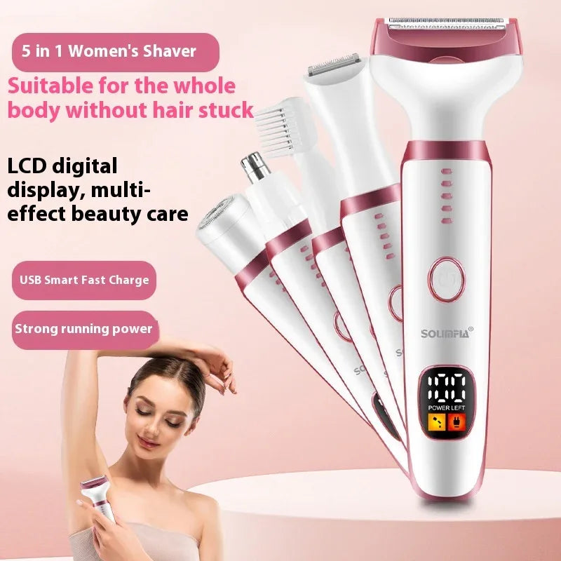 Five-In-One Lady Body Hair Shaver Women's Electric Private Part Hair Trimmer Device
