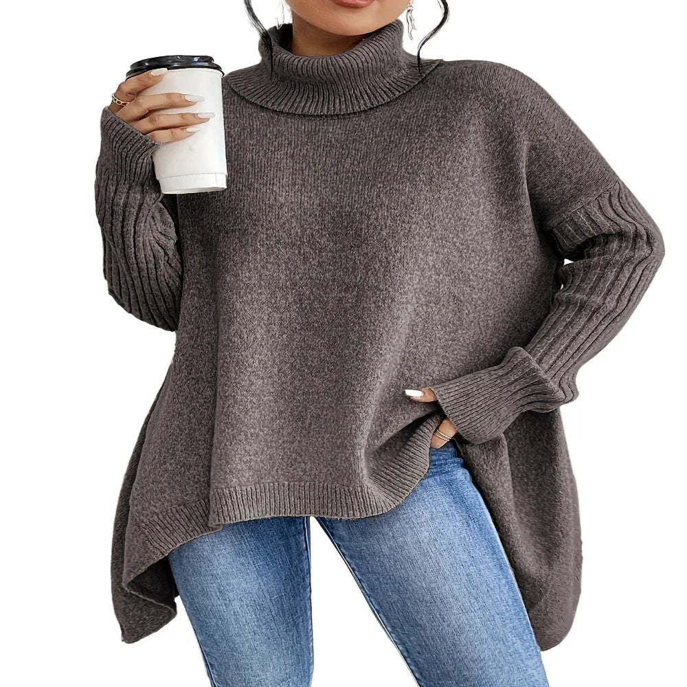 Irregular Turtleneck Sweater Winter Loose Long Sleeve Knitted Tops Leisure Warm Pullover Sweater Women's Clothing