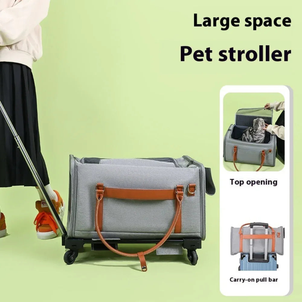 Multifunctional Trolley Cat Dog Pet Bag Outdoor Portable With Removable Wheels And Pull Rod