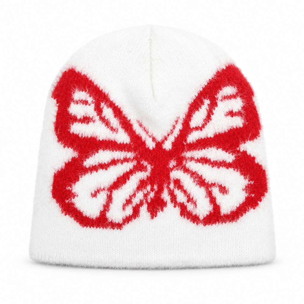 Fuzzy Butterfly Knit Beanie
