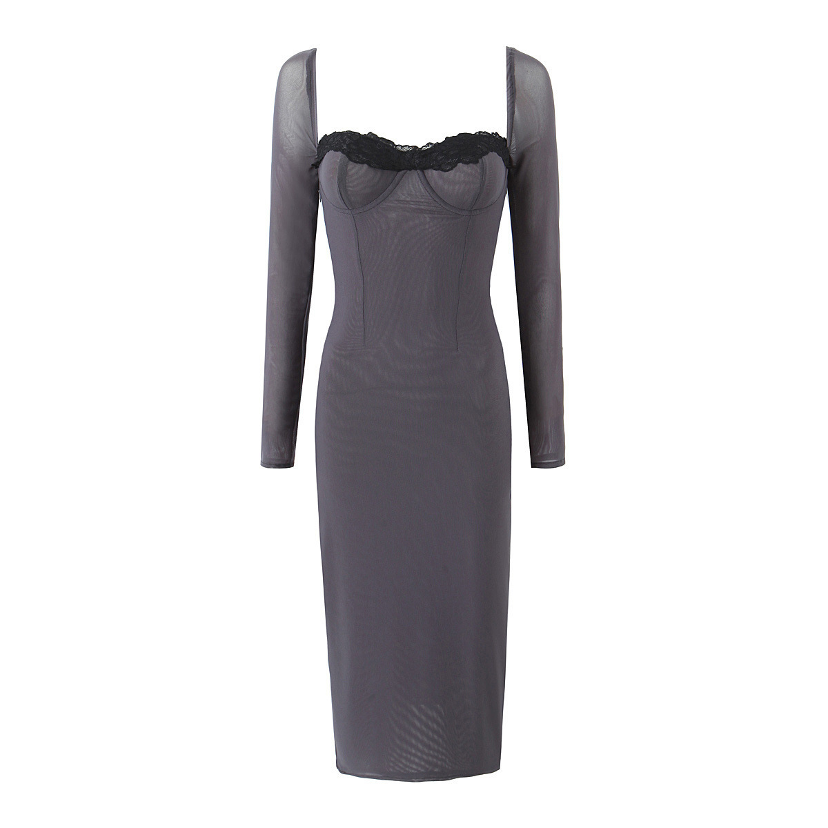 Lace Square-Neck Midi Dress