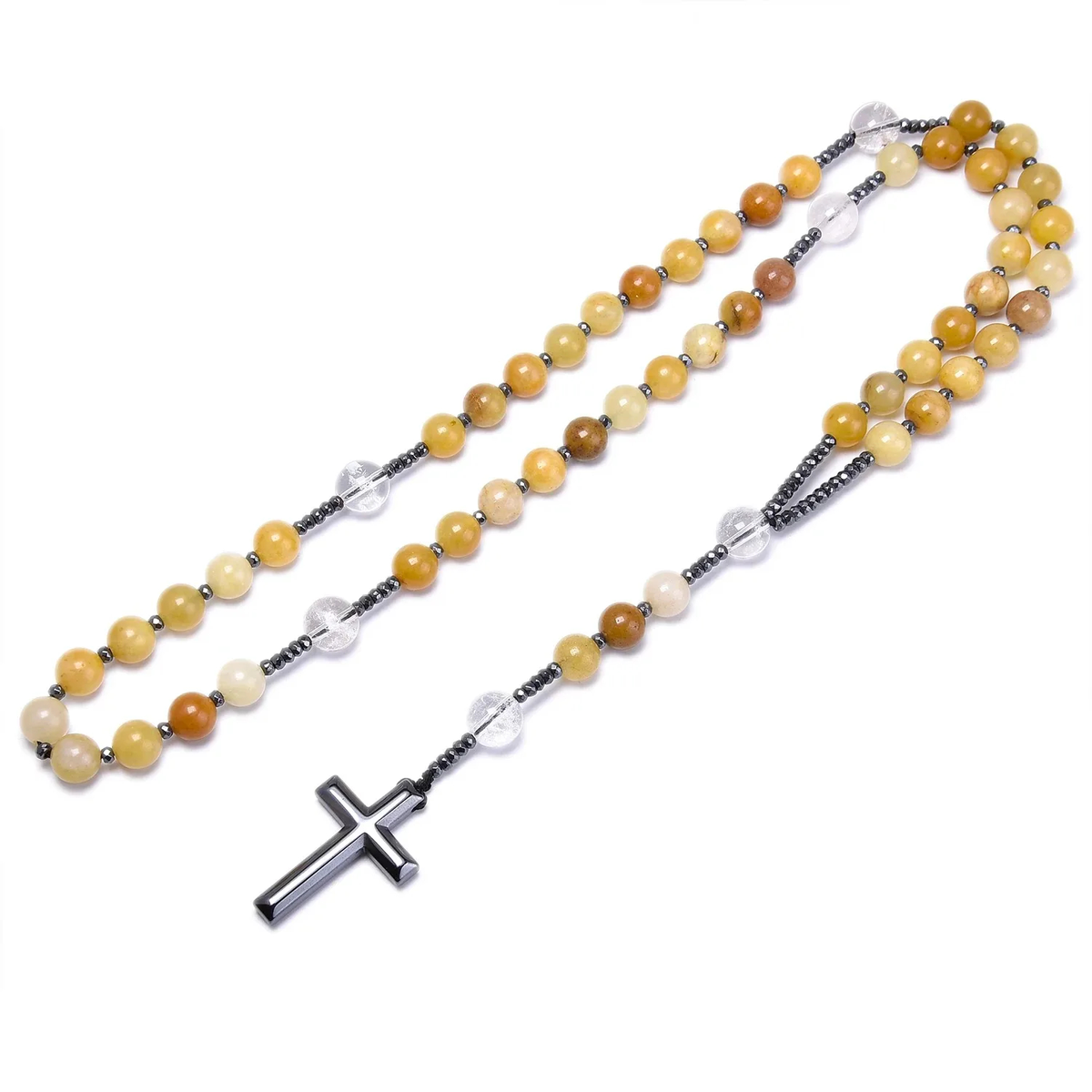 Stone Bead Cross Necklace