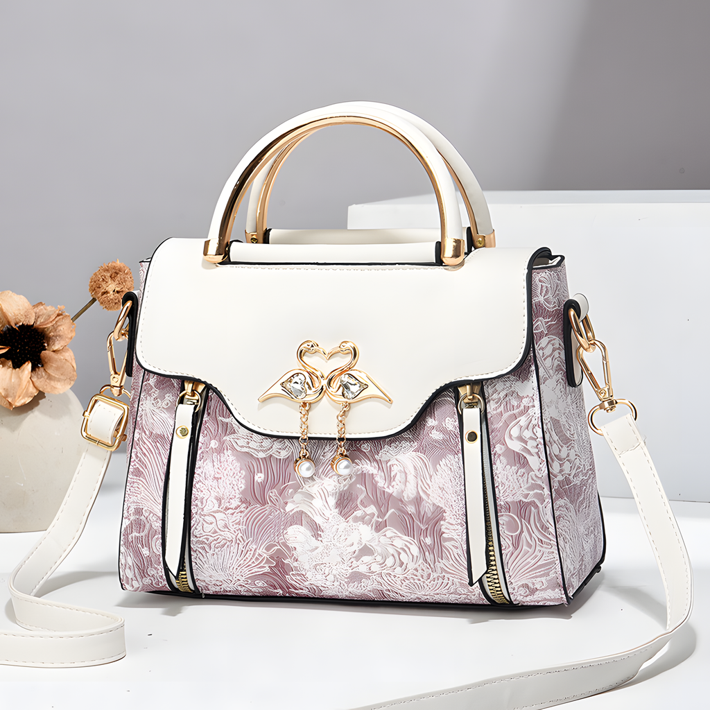 Bird-Charm Printed Shoulder Bag