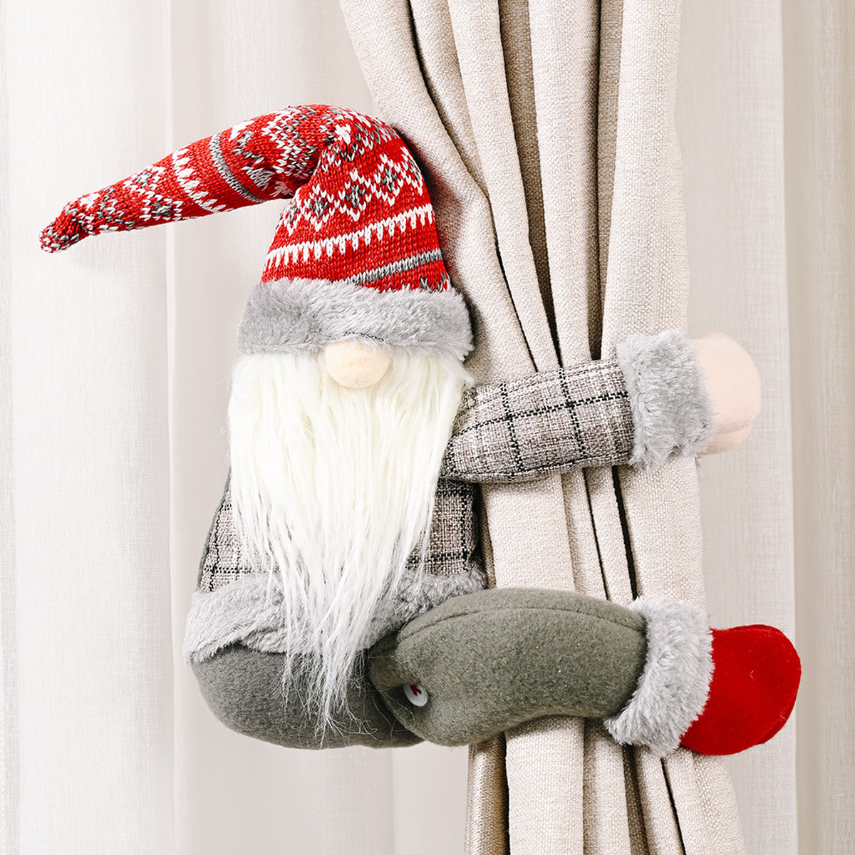 Red-Hat Christmas Gnome Curtain Tieback