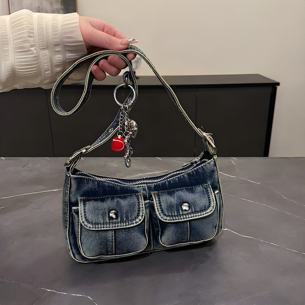 Denim Baguette Shoulder Bag