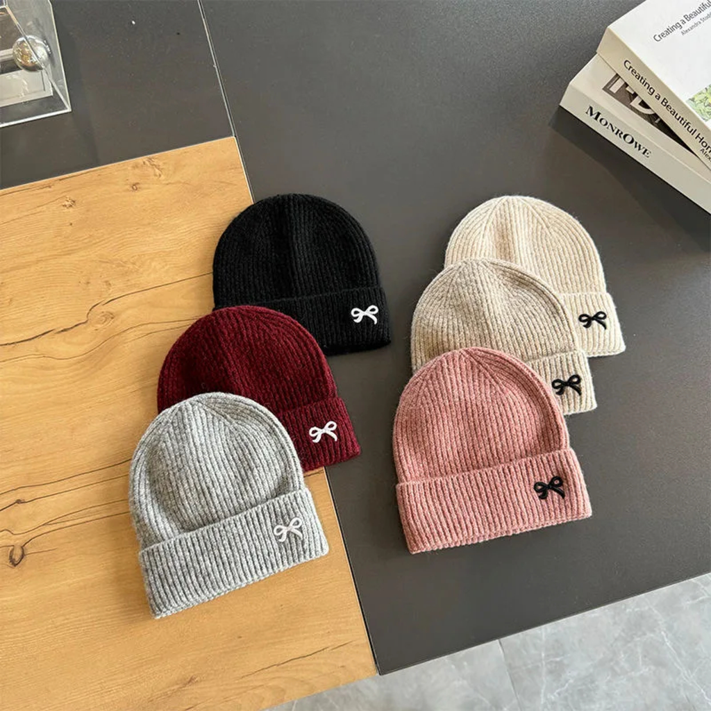 Little Bow Ribbed Knit Beanie