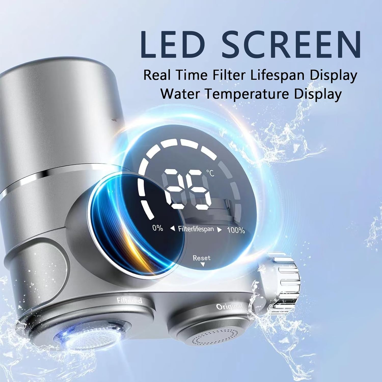 Water Filter for Sink Faucet, NSF Certified Faucet Mount Water Filtration System with UV Light and Real-Time Filter Life Indicator, Reduces Lead Chlorine, Heavy Metals (Incl. 1 Filter, 13 adaptors)