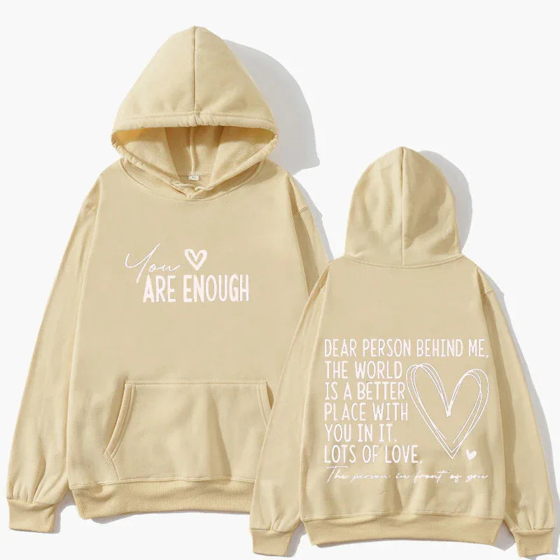 YOU ARE ENOUGH Inspirational Quote Women's Lettered Casual Hoodie