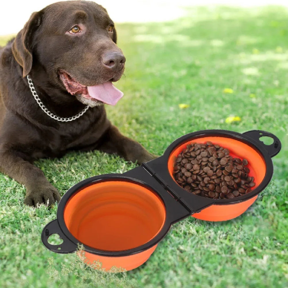 Portable Foldable Double Dog Silicone Feeding Pet Bowl