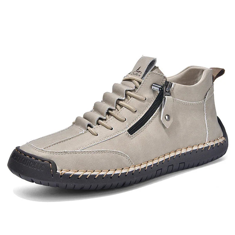 Men's Casual Retro Side Zipper Leather Shoes