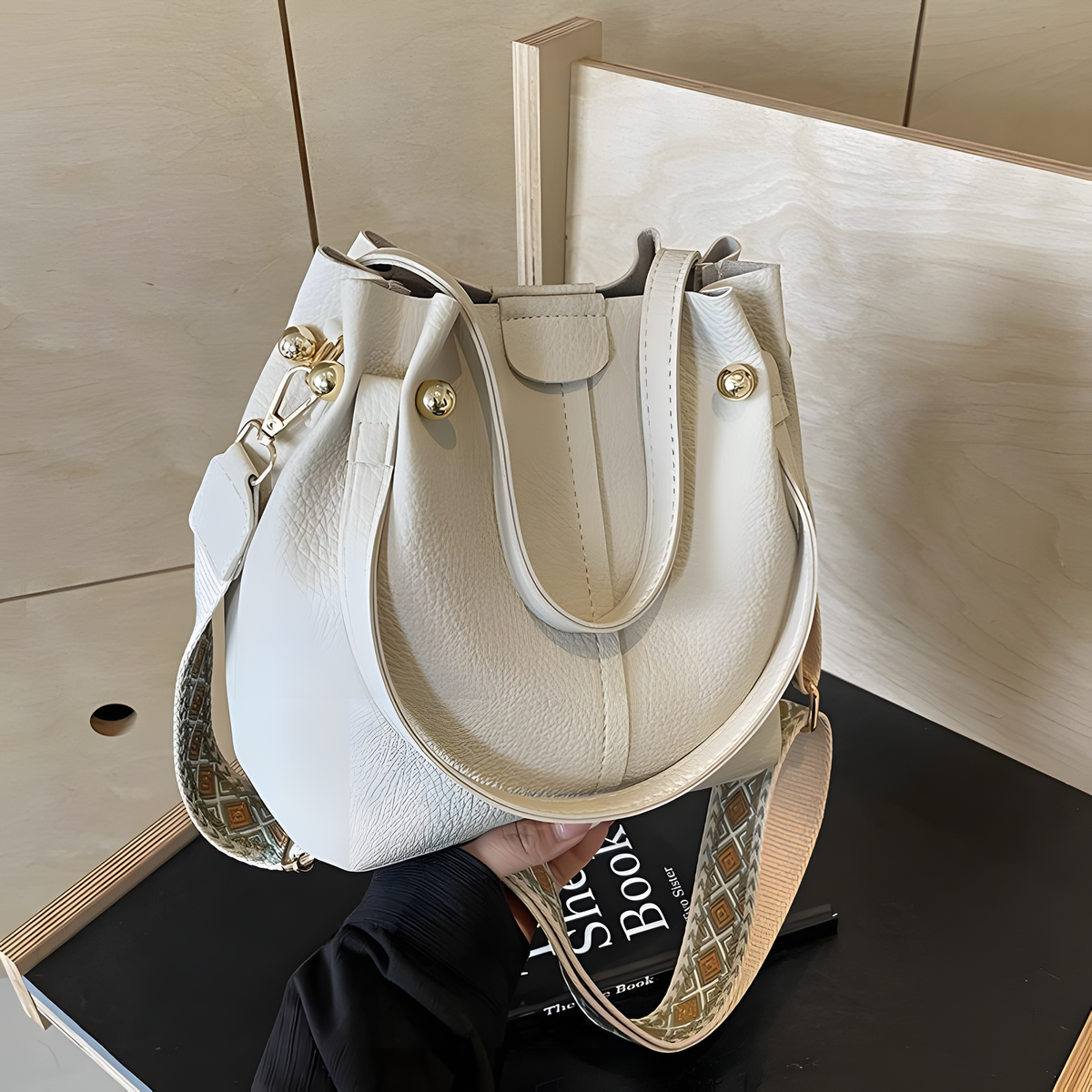 Wide-Strap Bucket Bag