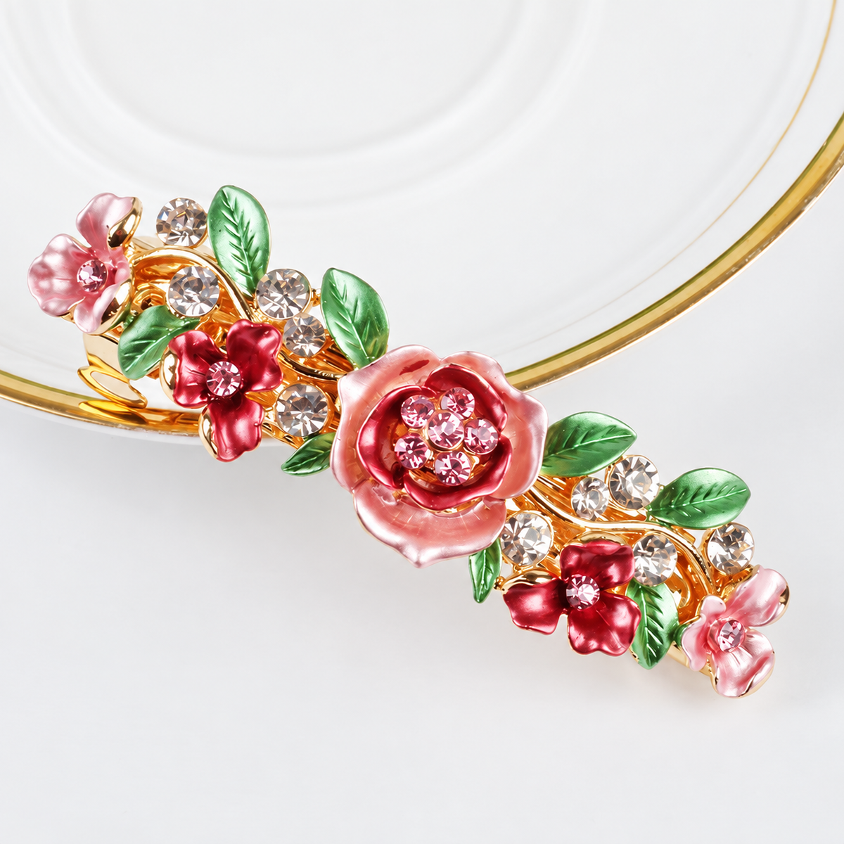 Enamel Flower Rhinestone Barrette