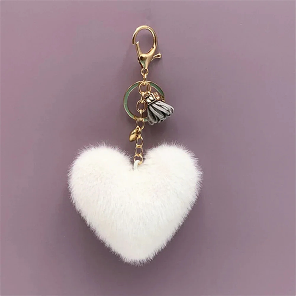 Fluffy Heart Tassel Key Charm