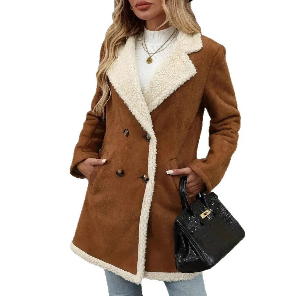 Fleece Suede Mid-Length Woolen Casual Warm Jacket Women's Coat